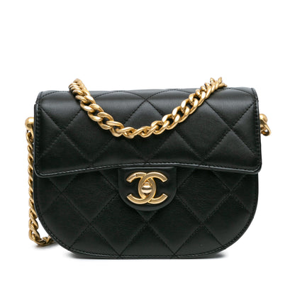 Black Chanel CC Quilted Calfskin Round Moon Messenger Flap Crossbody Bag