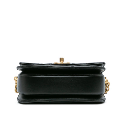Black Chanel CC Quilted Calfskin Round Moon Messenger Flap Crossbody Bag