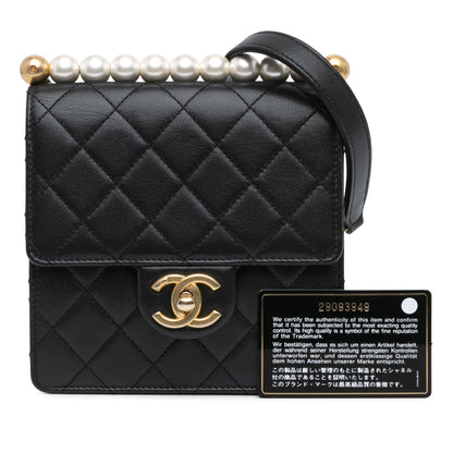Black Chanel Small Lambskin Chic Pearls Flap Crossbody Bag