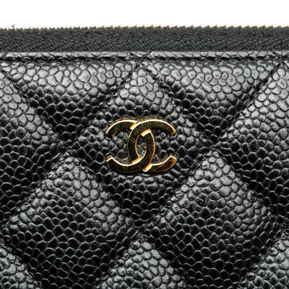 Black Chanel Quilted Caviar CC Zip Around Long Wallet