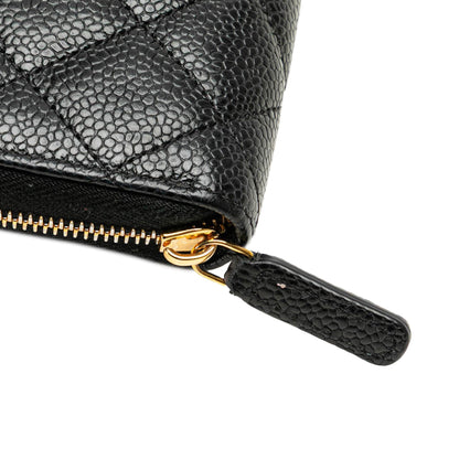 Black Chanel Quilted Caviar CC Zip Around Long Wallet