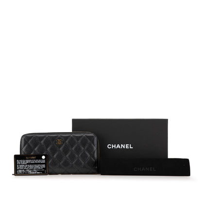 Black Chanel Quilted Caviar CC Zip Around Long Wallet
