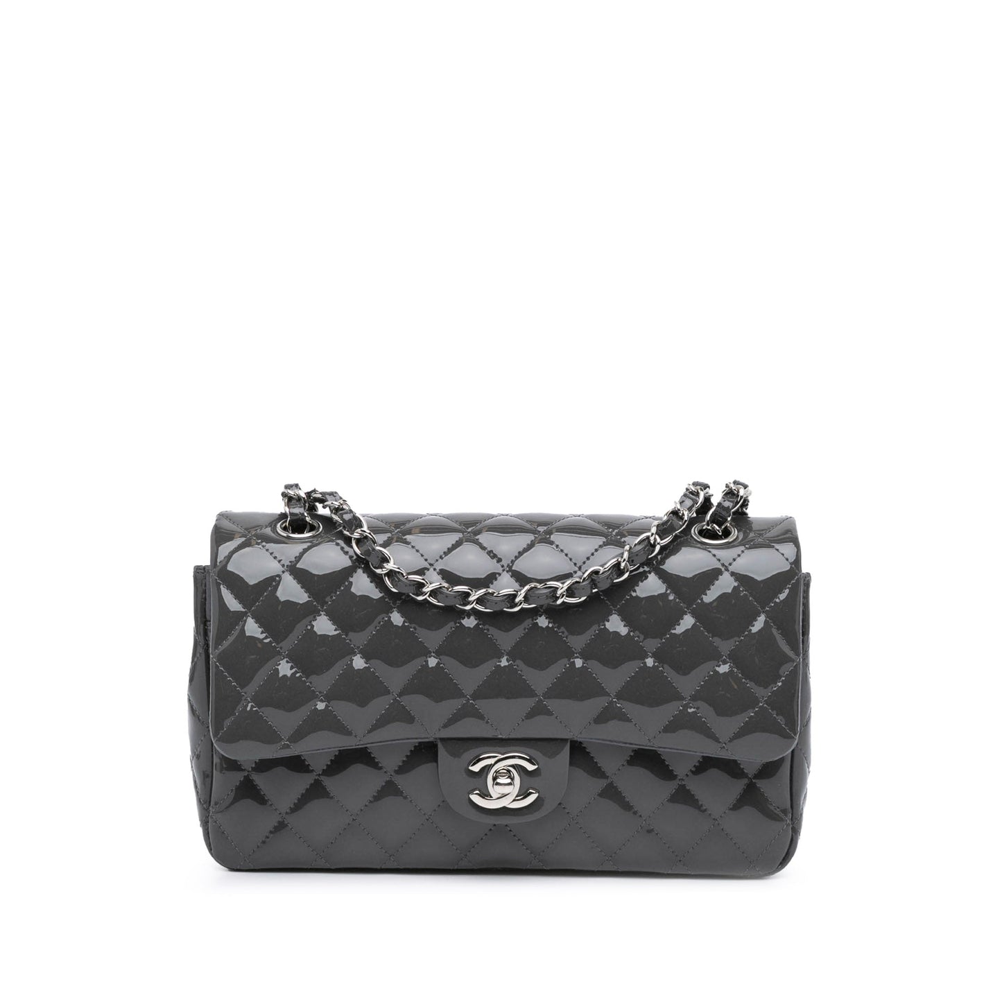 Gray Chanel Medium Classic Patent Double Flap Shoulder Bag