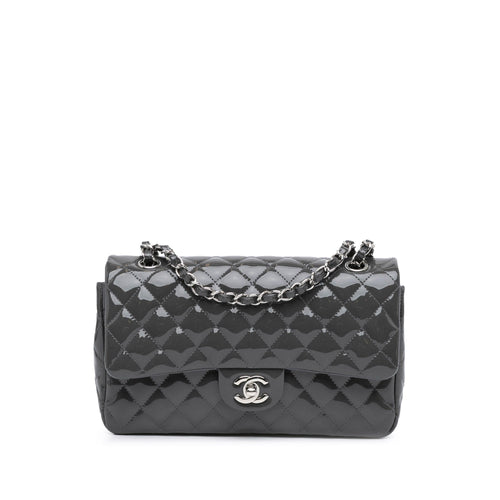 Gray Chanel Medium Classic Patent Double Flap Shoulder Bag