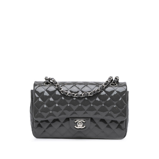 Gray Chanel Medium Classic Patent Double Flap Shoulder Bag