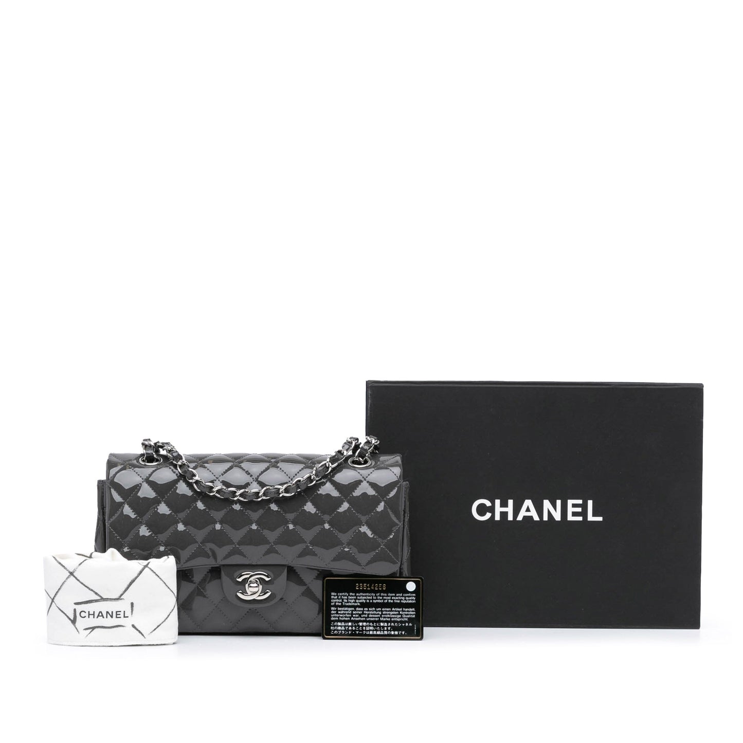 Gray Chanel Medium Classic Patent Double Flap Shoulder Bag