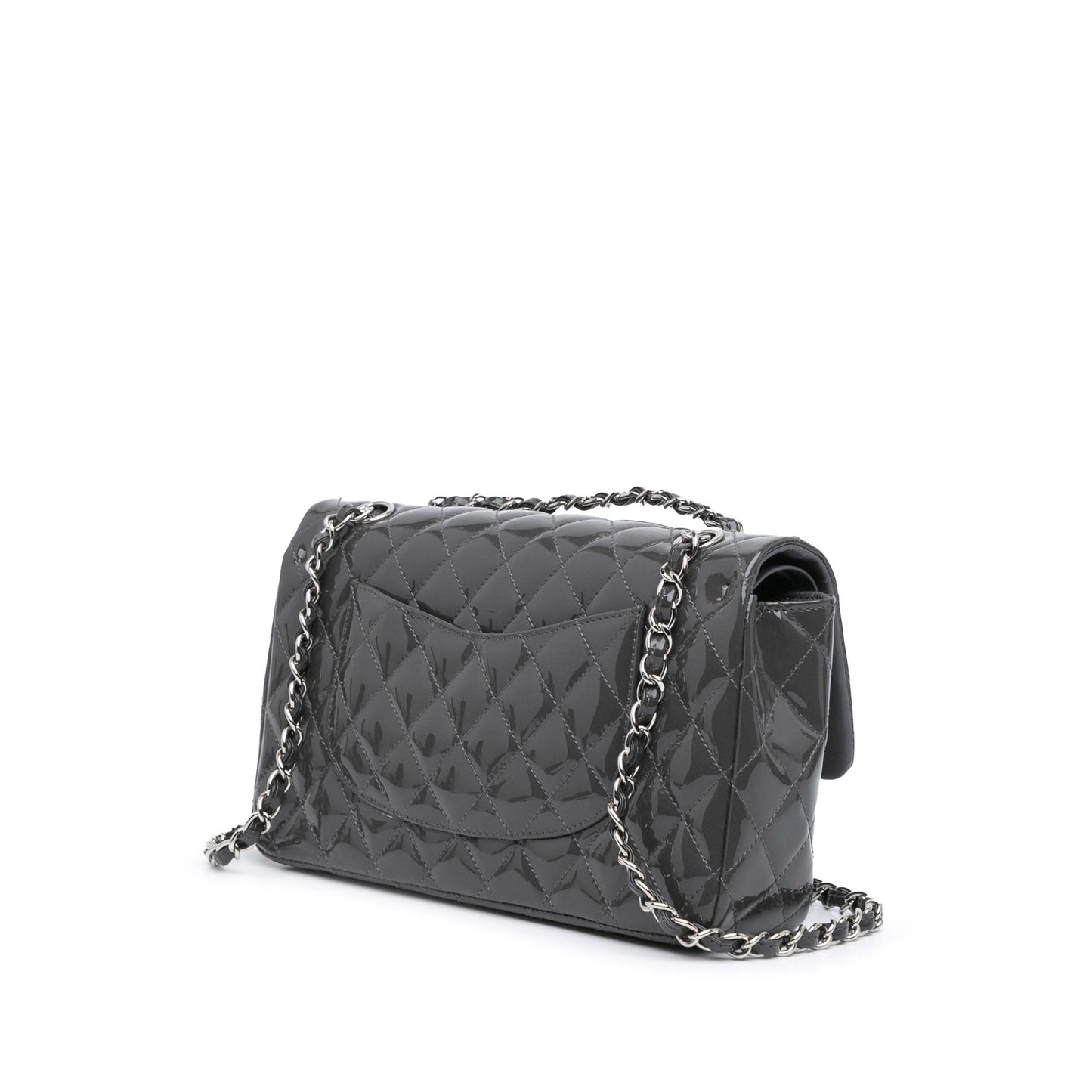 Gray Chanel Medium Classic Patent Double Flap Shoulder Bag