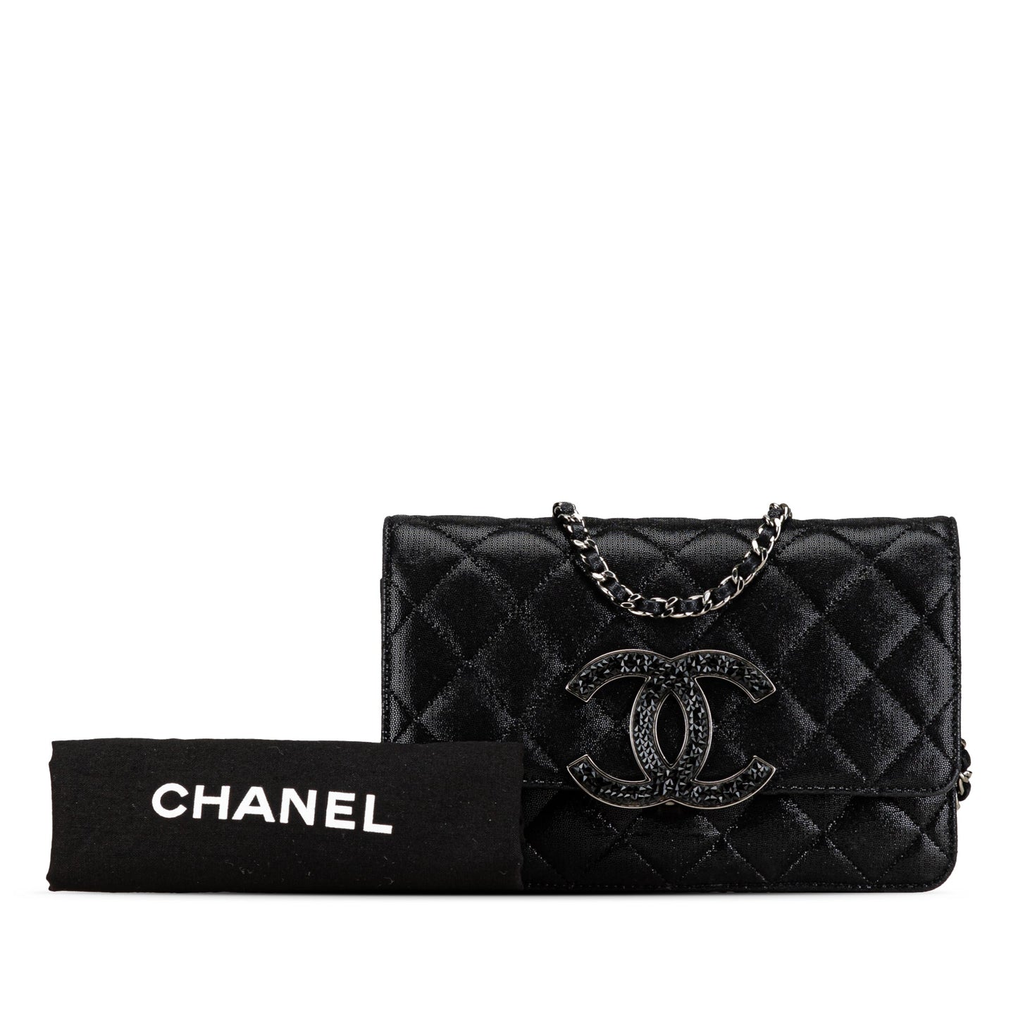 Black Chanel Iridescent Caviar Crystal CC Wallet On Chain Crossbody Bag