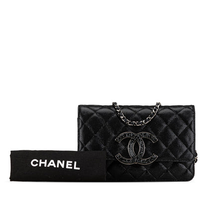 Black Chanel Iridescent Caviar Crystal CC Wallet On Chain Crossbody Bag