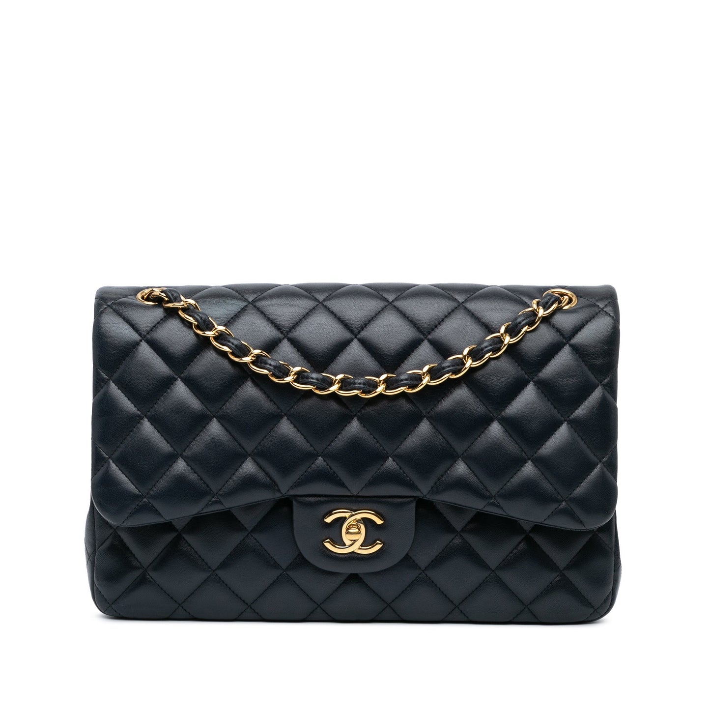 Black Chanel Jumbo Classic Lambskin Double Flap Shoulder Bag