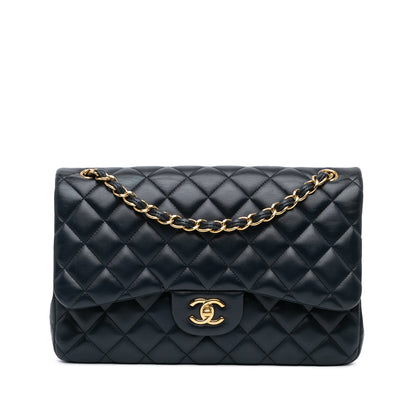 Black Chanel Jumbo Classic Lambskin Double Flap Shoulder Bag