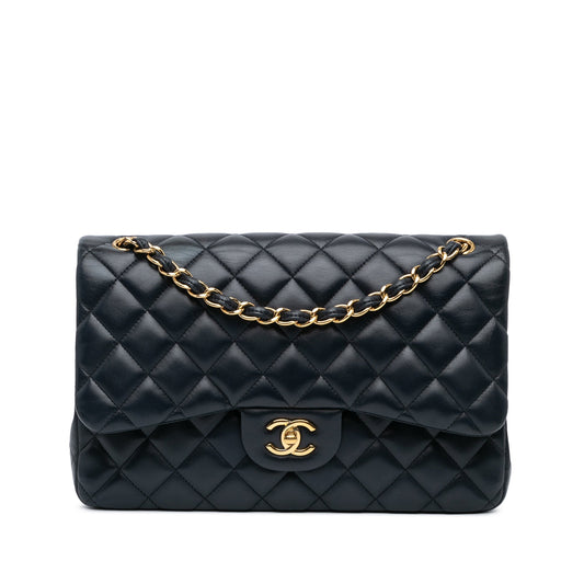 Black Chanel Jumbo Classic Lambskin Double Flap Shoulder Bag