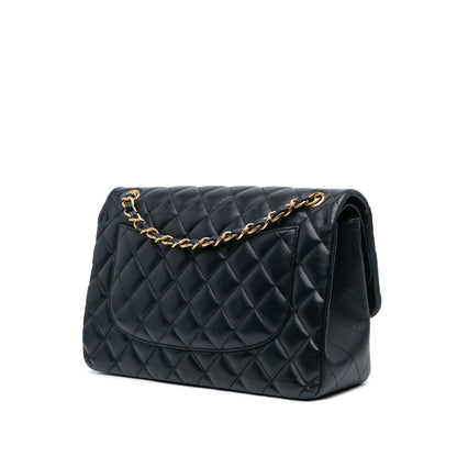 Black Chanel Jumbo Classic Lambskin Double Flap Shoulder Bag