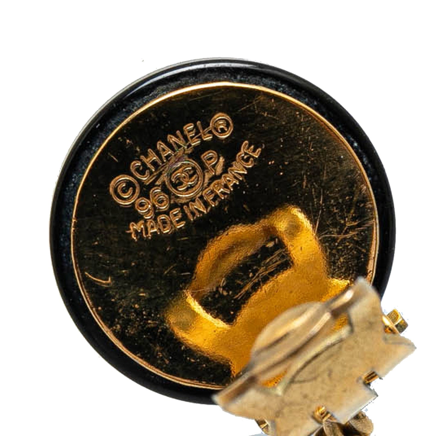 Gold Chanel Gold Plated Faux Pearl CC Drop Clip On Earrings