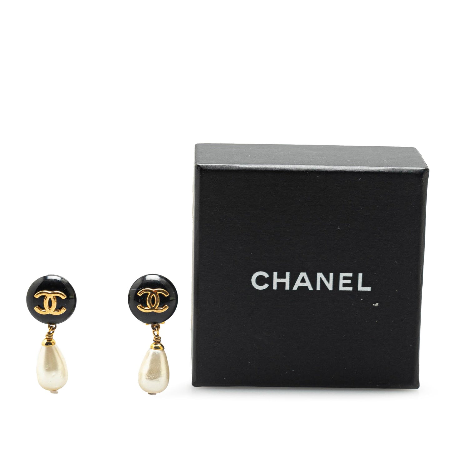 Gold Chanel Gold Plated Faux Pearl CC Drop Clip On Earrings