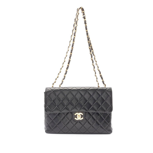 Black Chanel Jumbo Classic Lambskin Single Flap Shoulder Bag