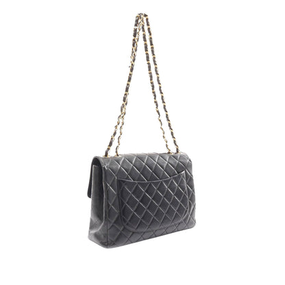 Black Chanel Jumbo Classic Lambskin Single Flap Shoulder Bag