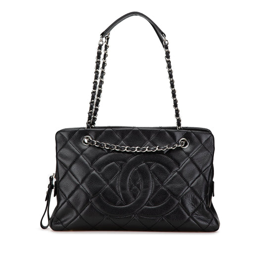 Black Chanel CC Quilted Caviar Chain Tote