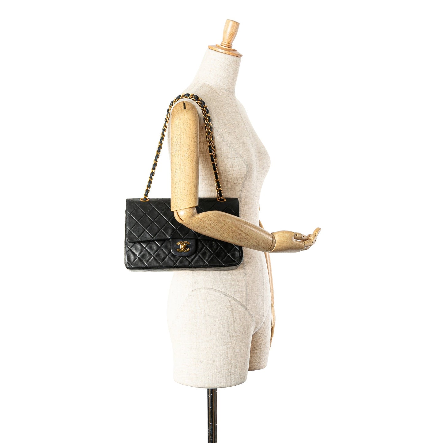 Black Chanel Medium Classic Lambskin Double Flap Shoulder Bag