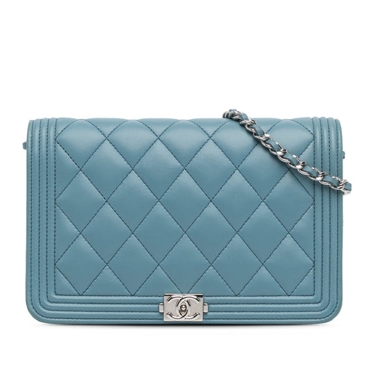 Blue Chanel Lambskin Boy Wallet On Chain Crossbody Bag