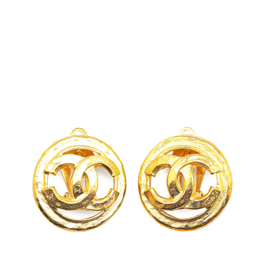 Gold Chanel Gold Plated CC Round Clip on Earrings