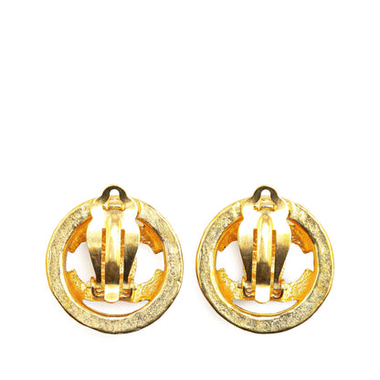 Gold Chanel Gold Plated CC Round Clip on Earrings