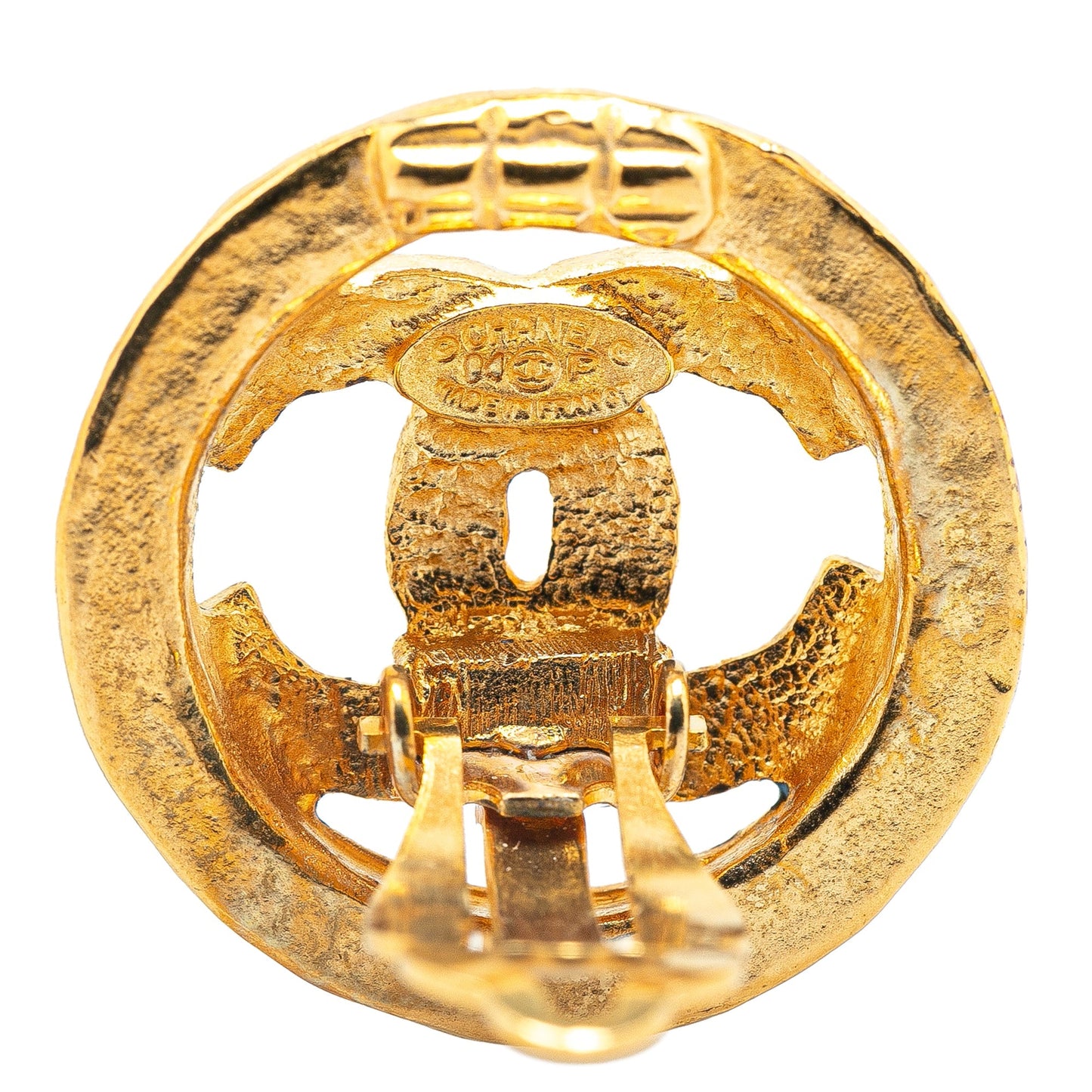 Gold Chanel Gold Plated CC Round Clip on Earrings