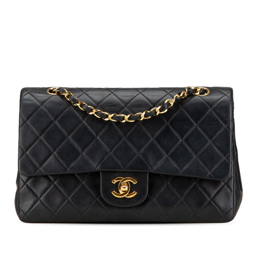Black Chanel Medium Classic Lambskin Double Flap Shoulder Bag