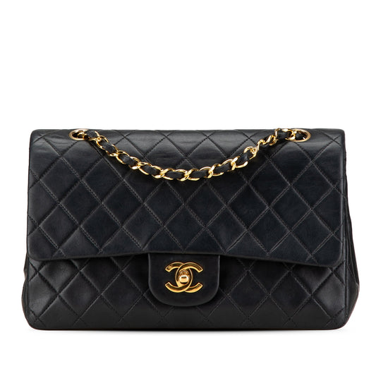 Black Chanel Medium Classic Lambskin Double Flap Shoulder Bag