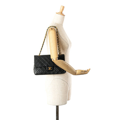 Black Chanel Medium Classic Lambskin Double Flap Shoulder Bag