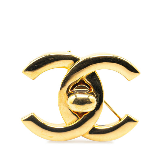 Gold Chanel Gold Plated CC Turn-Lock Brooch
