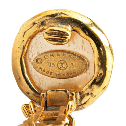 Gold Chanel Gold Plated CC Faux Pearl Drop Clip On Earrings