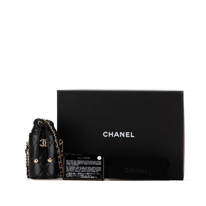 Black Chanel Micro CC Quilted Calfskin Drawstring Bucket Bag