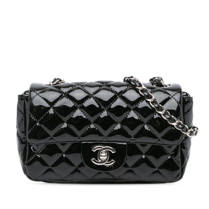 Black Chanel Mini Rectangular Classic Patent Single Flap Crossbody Bag