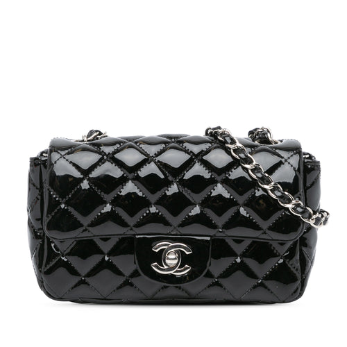 Black Chanel Mini Rectangular Classic Patent Single Flap Crossbody Bag