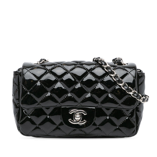 Black Chanel Mini Rectangular Classic Patent Single Flap Crossbody Bag