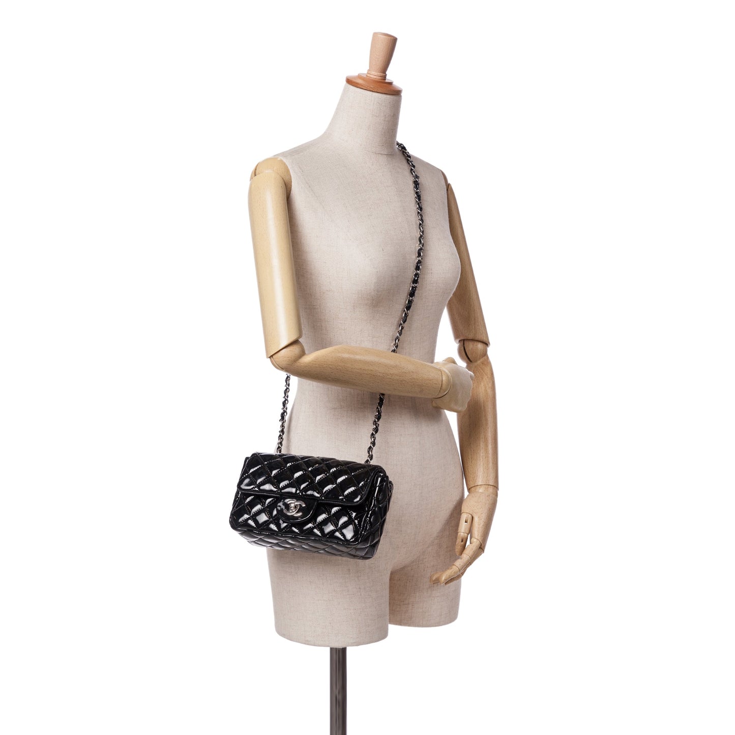 Black Chanel Mini Rectangular Classic Patent Single Flap Crossbody Bag