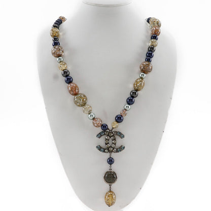 Chanel Coco Mark Necklace Metal Faux Pearl Rhinestone