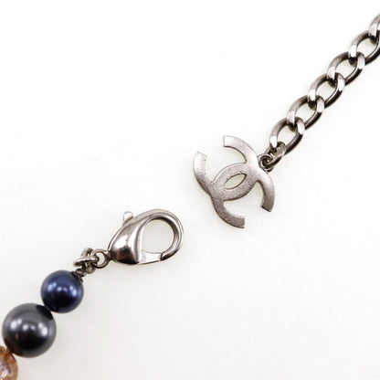 Chanel Coco Mark Necklace Metal Faux Pearl Rhinestone