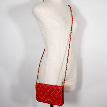 Chanel Studded Chain Wallet Red Leather
