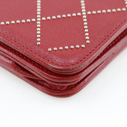 Chanel Studded Chain Wallet Red Leather
