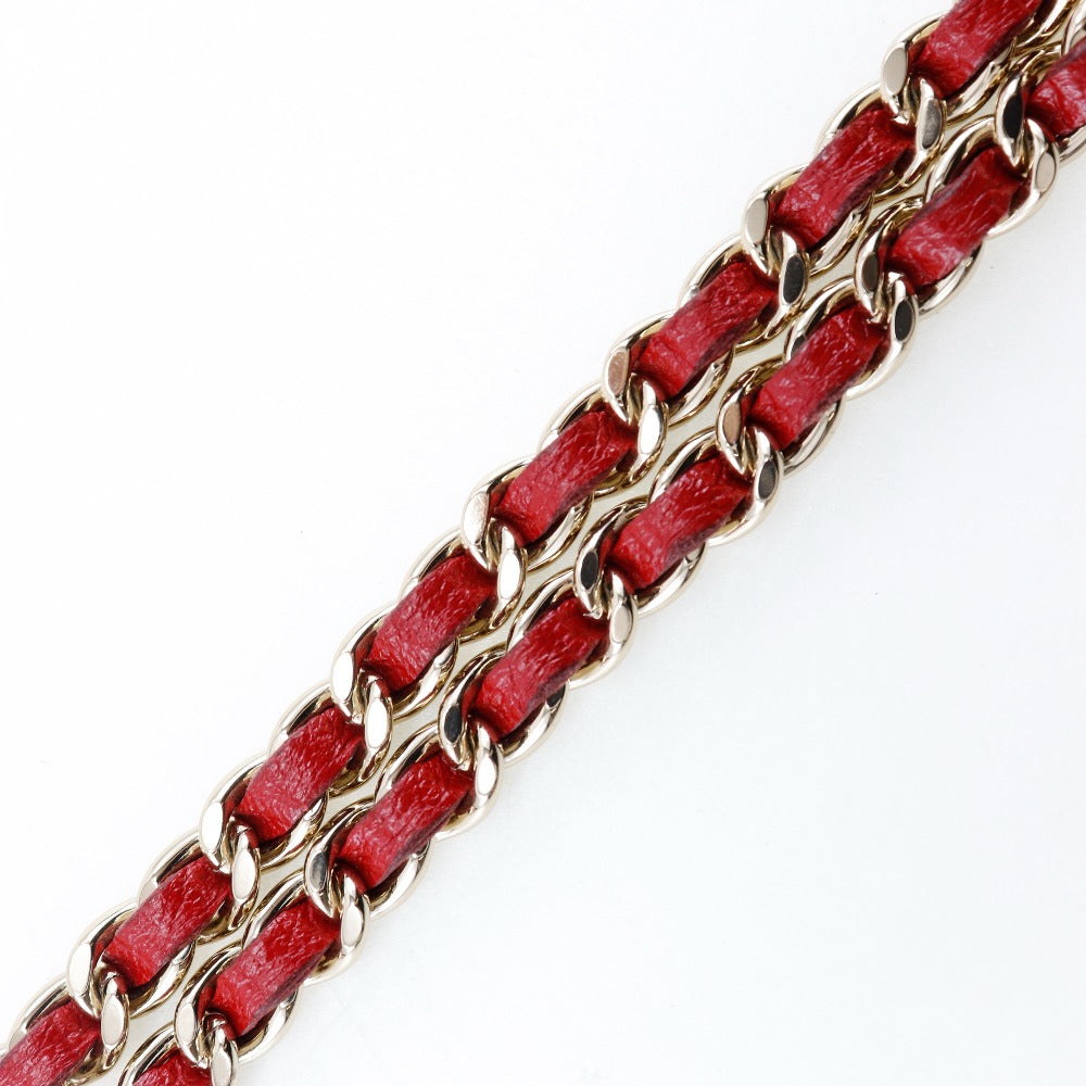 Chanel Studded Chain Wallet Red Leather