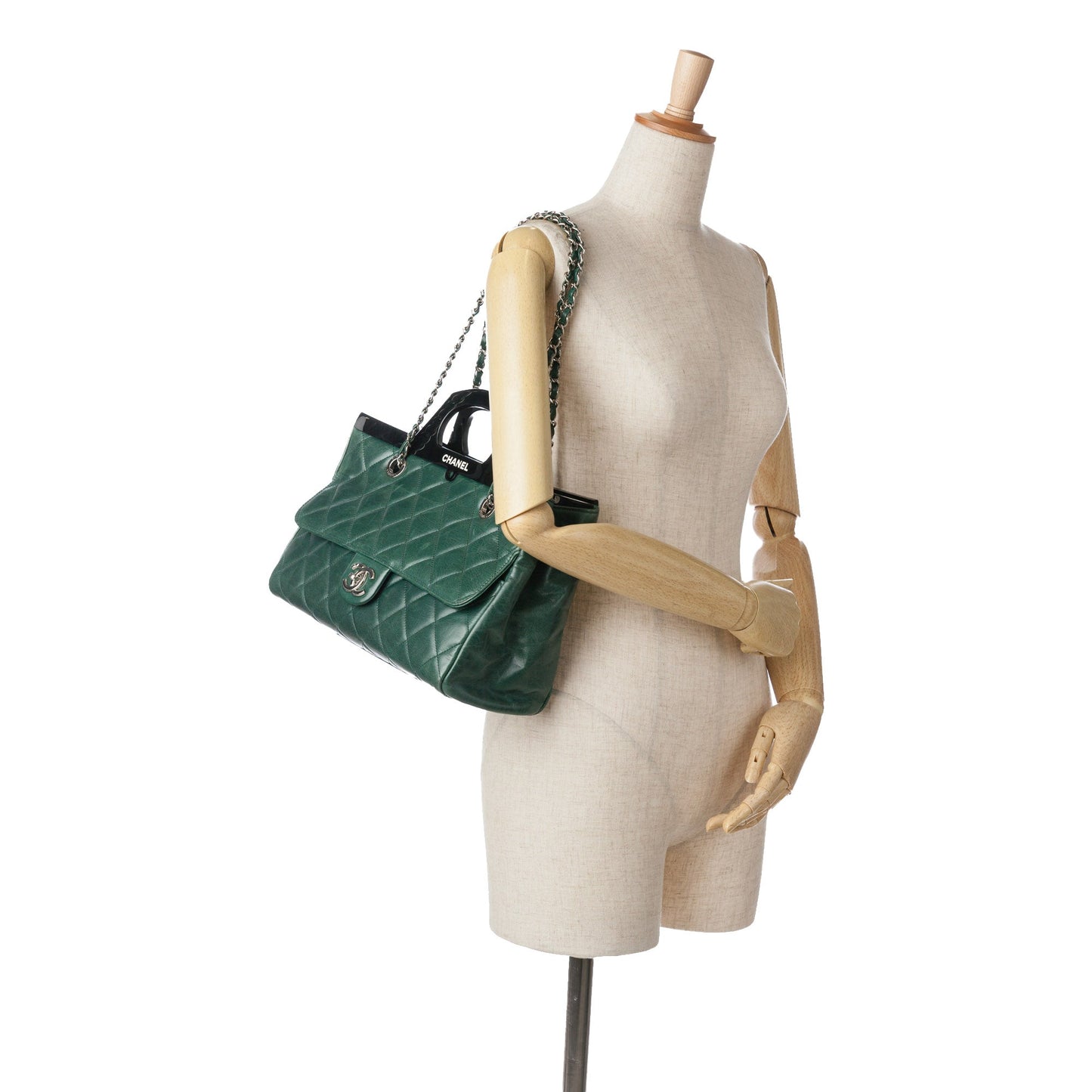 Green Chanel Small Glazed Calfskin CC Delivery Tote Satchel