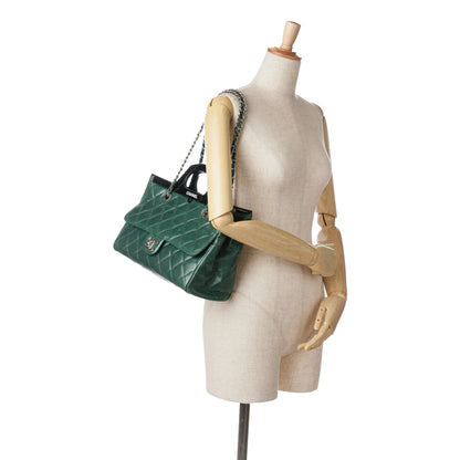 Green Chanel Small Glazed Calfskin CC Delivery Tote Satchel