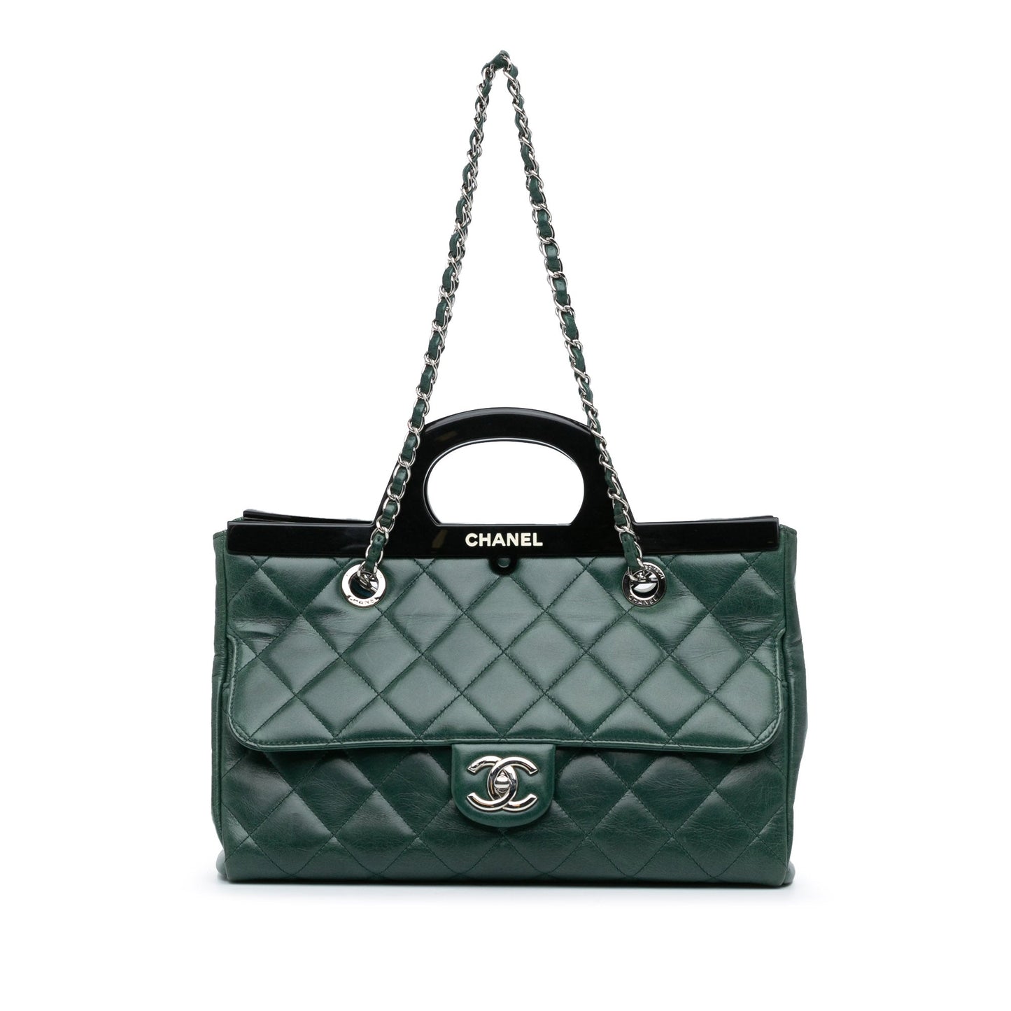 Green Chanel Small Glazed Calfskin CC Delivery Tote Satchel