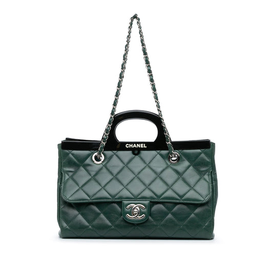 Green Chanel Small Glazed Calfskin CC Delivery Tote Satchel
