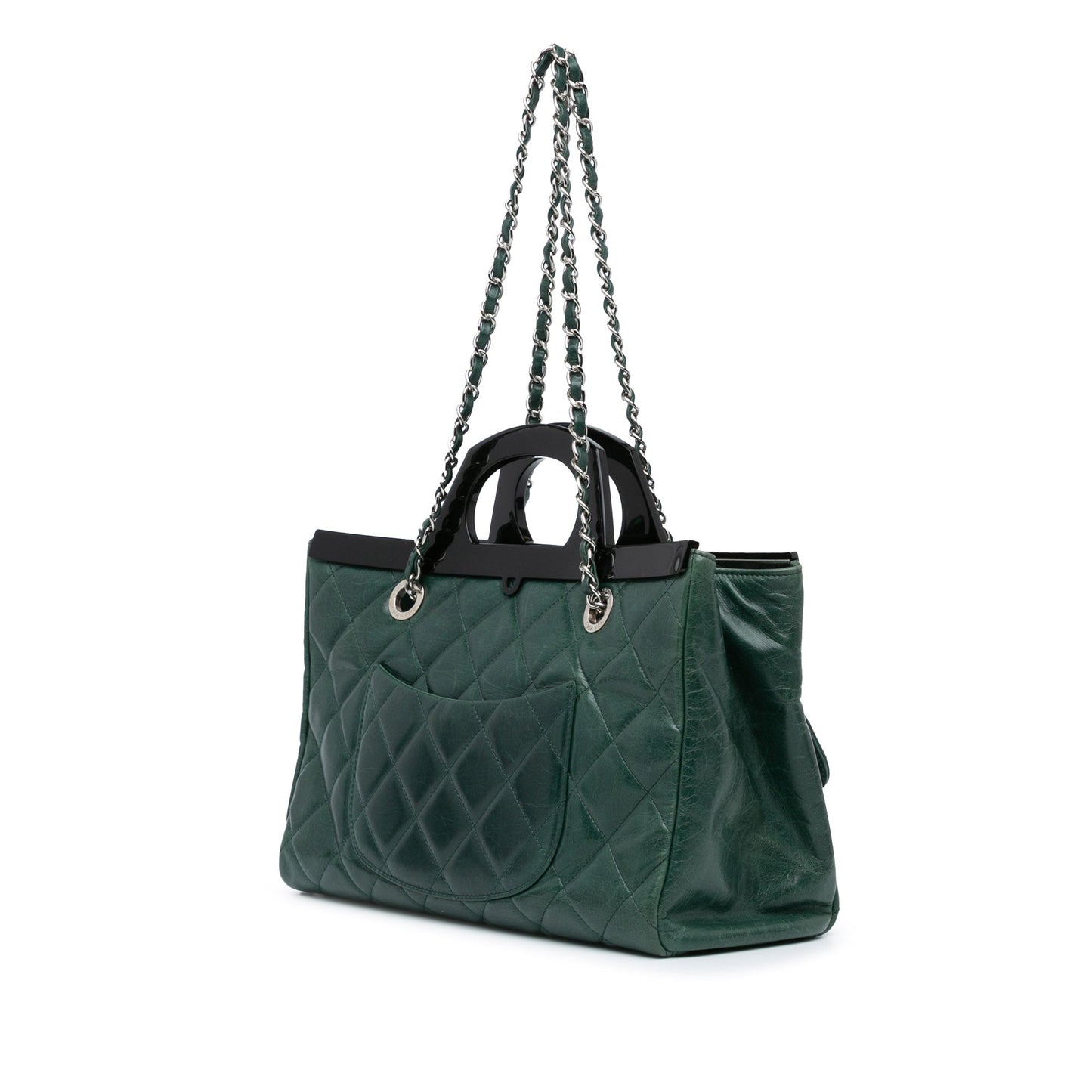 Green Chanel Small Glazed Calfskin CC Delivery Tote Satchel
