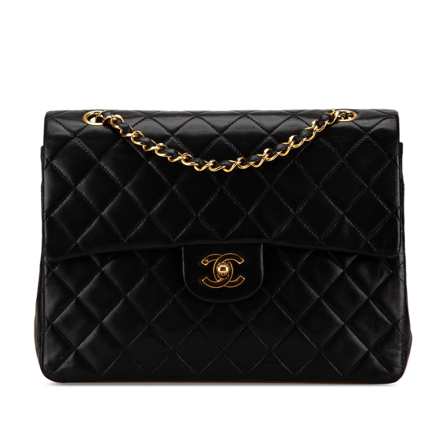 Black Chanel Medium Tall Classic Lambskin Double Flap Shoulder Bag