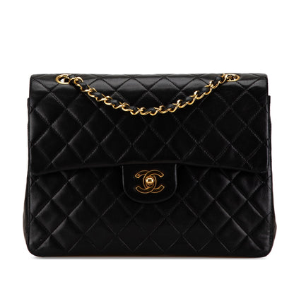 Black Chanel Medium Tall Classic Lambskin Double Flap Shoulder Bag