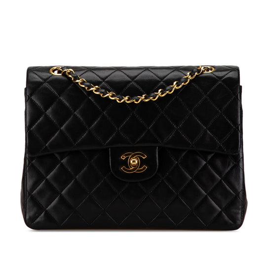 Black Chanel Medium Tall Classic Lambskin Double Flap Shoulder Bag